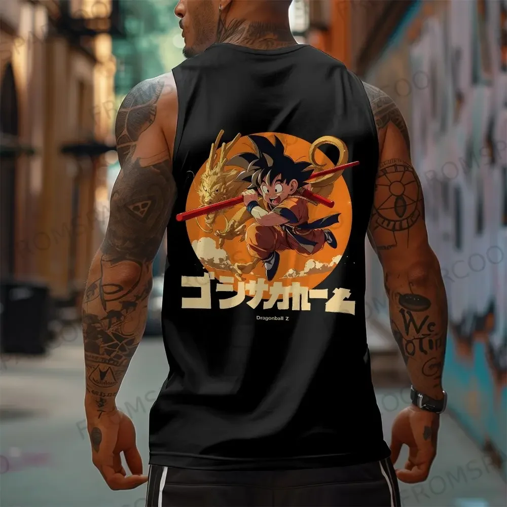 Dragon Ball Anime Goku Peripheral Printed Pure Cotton Tank Top 2025 Gym Sportswear Casual Men Loose Summer Fashion Vest Topins