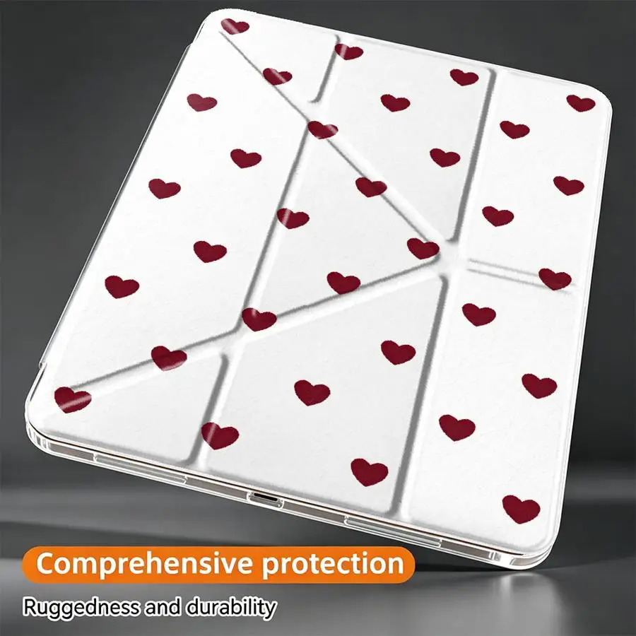 Deep Red Heart With Pen Slot Cover Tablet Case For iPad Air 8 M2 M3 3 10th Gen 9th 11th 12th Pro 13 2025 2026 Mini 7 6 5