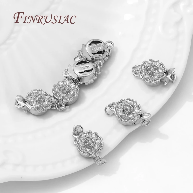 Rhodium Plated Necklaces Bracelets Clasps For Jewelry Connectors,Brass Flowers Clasps Locks For Jewelry Accessories