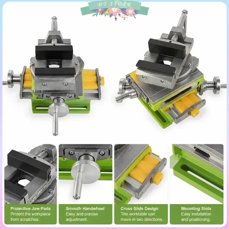 2 in 1 Milling Drilling Precision Vise Swivel Base Table Aluminium Alloy Compound Worktable for Metalworking DIY Tool