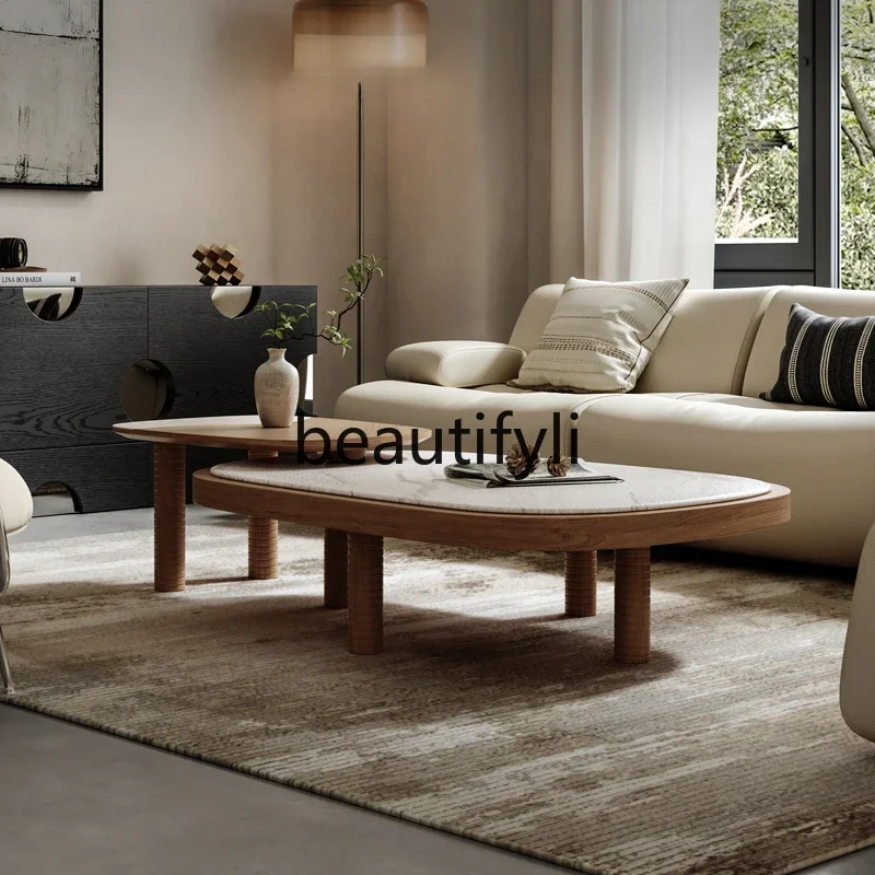 Wabi-sabi wind coffee table combination wood grain cryolite designer household light luxury high-end coffee table