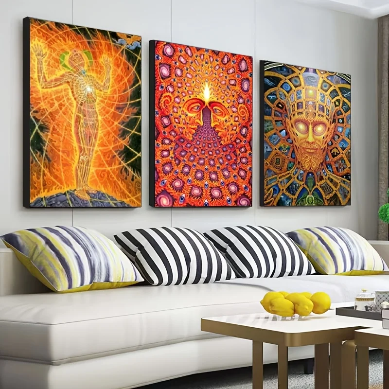 

Set of 3 Abstract Esoteric Tapestries, 2D Psychedelic Wall Art Posters, Self-Adhesive Decor for Cafes Bars Home