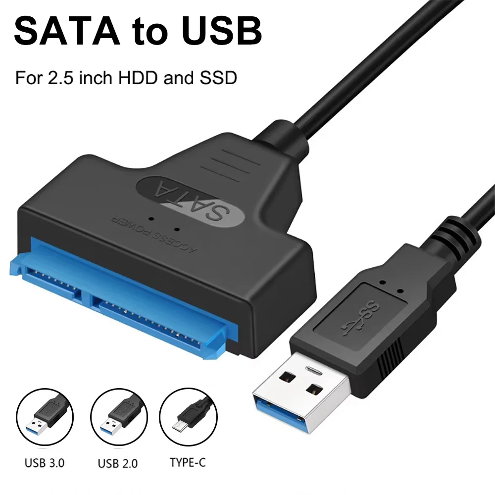 Câble SATA vers USB 3.0 / 2.0 pour disque dur externe HDD SSD 2.5 pouces, adaptateur SATA 3 22 broches USB 3.0 vers SMirette jusqu'à 6 Gbp