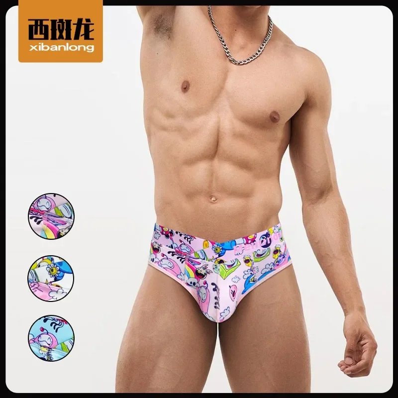 Cartoon Boys Cute Briefs Comfortable Underwear Convex Pouch Underpants Children\'s Sport Pink Swimsuit Men\'s Bottoms Panties Plus