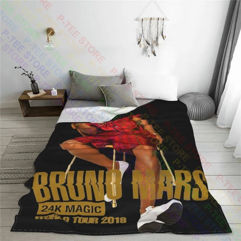 8769-Bruno Mars 24K Magic World Tour 2018 Blanket Autumn Flannel Plus Velvet Skin Friendly Sleeping Sheets