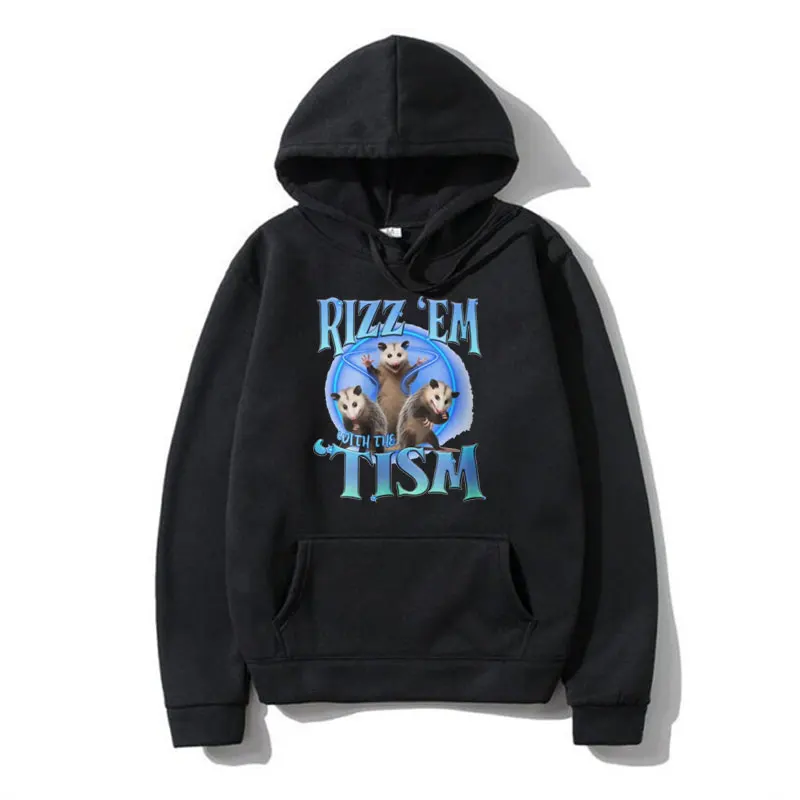 

Funny Rizz Em with The Tism Raccoon Cute Meme Hoodie Men Women Fashion Casual Oversized Sweatshirts High Quality Fleece Pullover