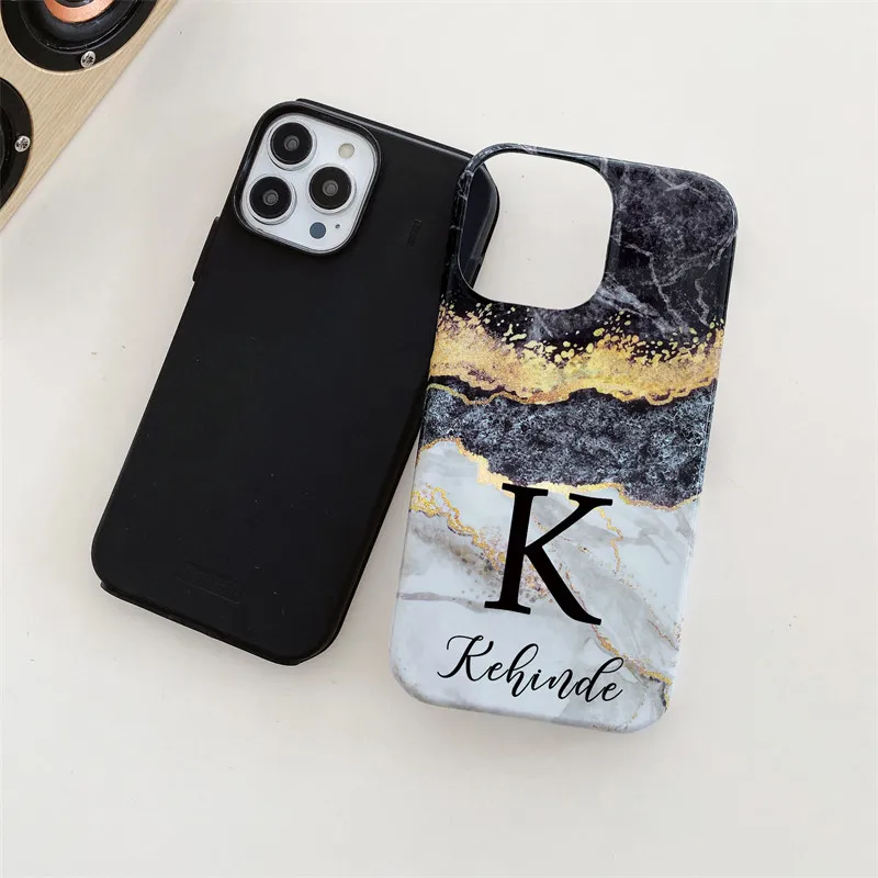 Funda protectora 2 en 1 de mármol con nombre personalizado para iPhone, carcasa brillante de silicona suave y dura para PC, 14, 13, 15 pro max, 12, 11 Pro Max, 14, 15plus