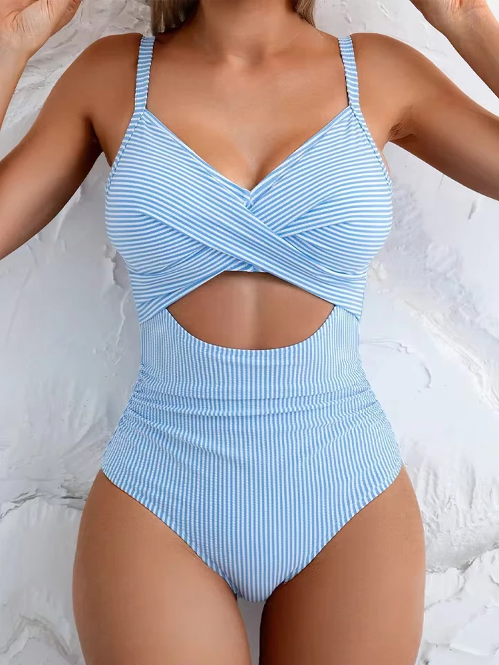 

Vzvn Sexy Intersection Hollow Out One Piece Swimsuit Women Beach Bikinis 2026 New All Season Backless Stripe One Piece Swimsuit
