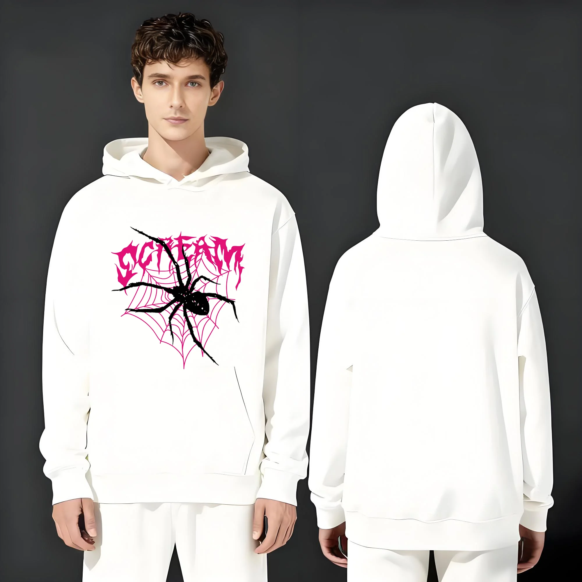 

Новейшая модная повседневная мужская и женская толстовка с капюшоном в тяжелом весе объемом 330 грамм с модными принтами в виде паука. 2025 года.