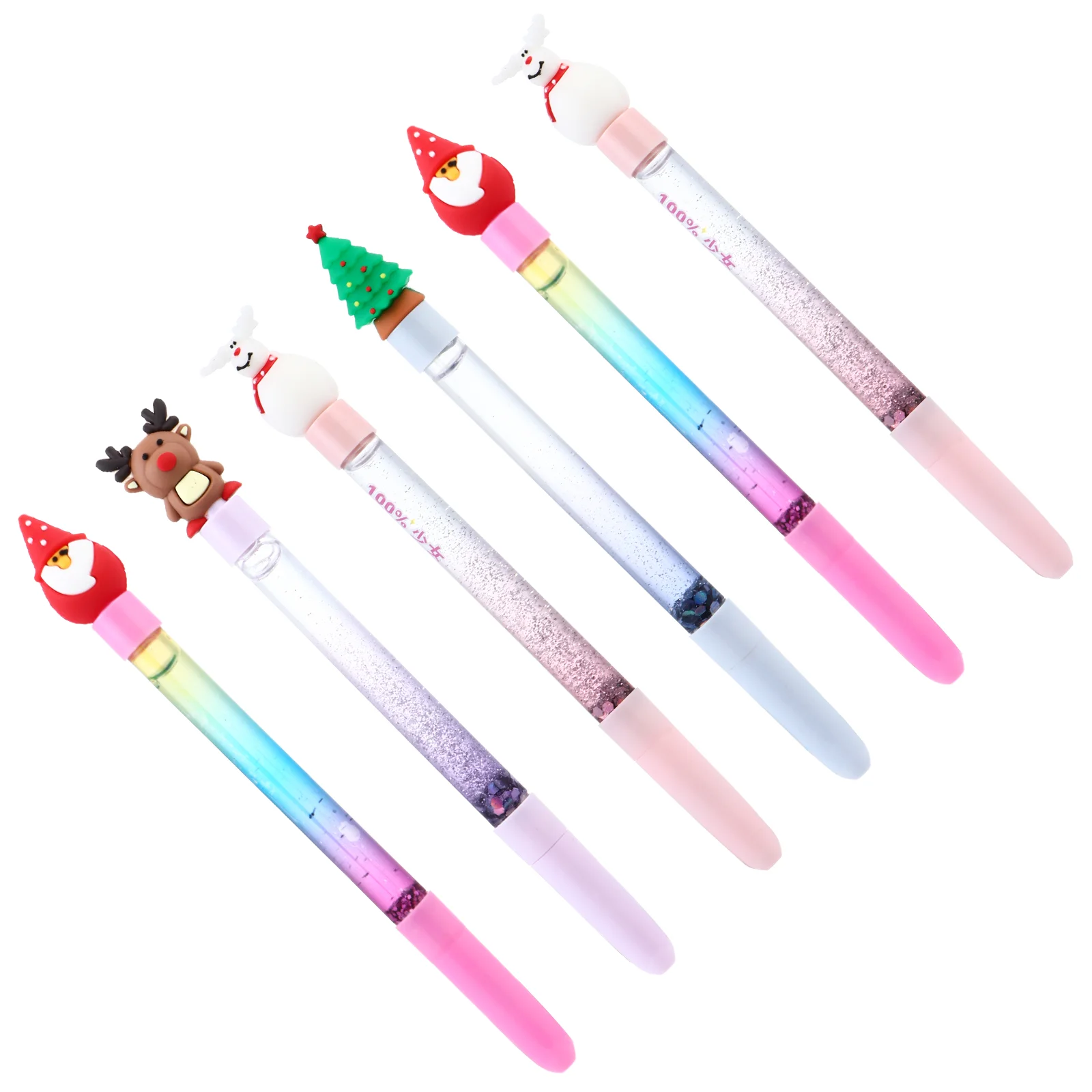 

6 Pcs Fountain Pen Christmas Gel Come Stocking Fillers Plastic Sequins Ballpoint Xmas