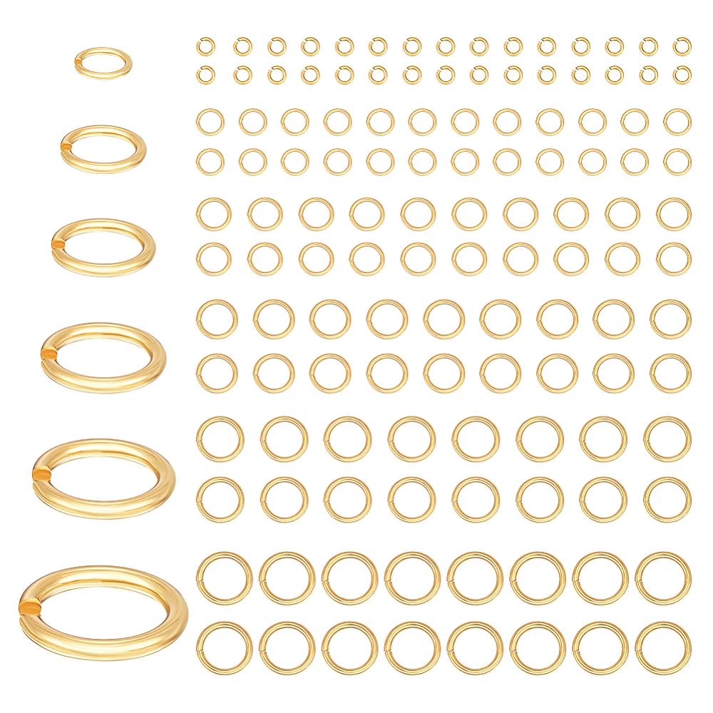 240pcs 6 Sizes 24K Gold Plated Jump Rings Golden Open Jump Rings 3/4/5/6/7/8mm Brass Jewelry Connector Ring O Ring for Earrings