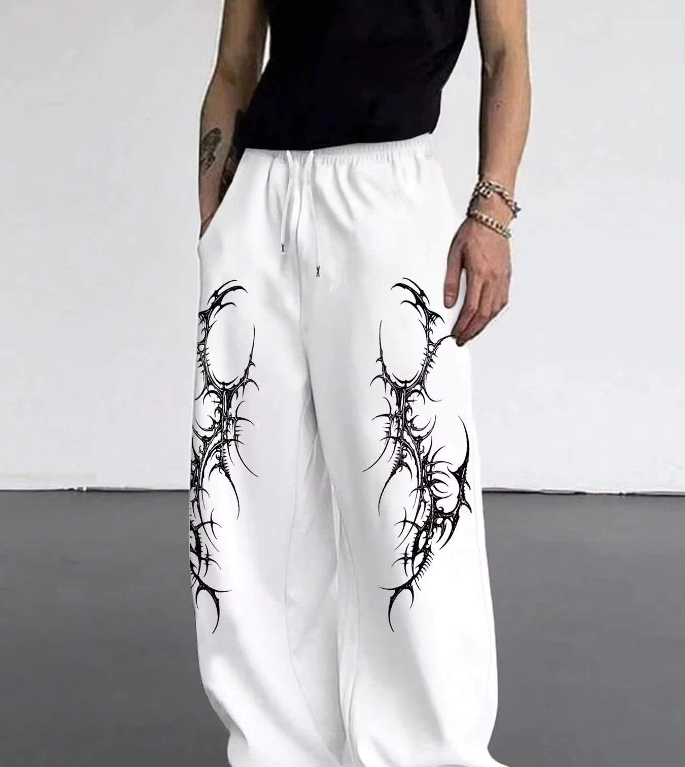 2026 Autumn/Winter New Dark Gothic Style Men's Loose Retro Cotton Hip Hop Pattern Printed Loose Hip Hop Sports Street Pants