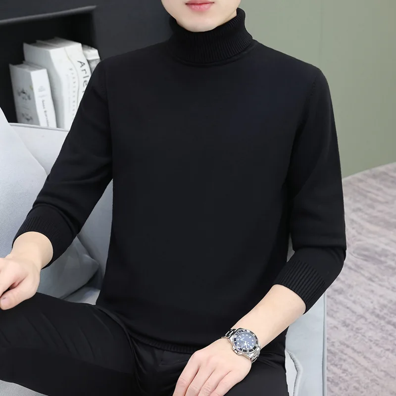 

Men's High Collar Knitwear Svel Base irt Slim Fit Autumn Winter Inner Wear Faionable Skin-friendly Pure Color Knitwear