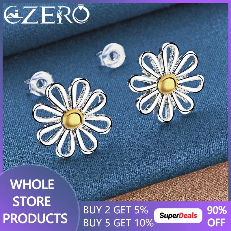 ALIZERO 925 Sterling Silver Little Daisy Flower Stud Earrings For Women Fashion Jewelry Wedding Party Sweet Cute Accessories