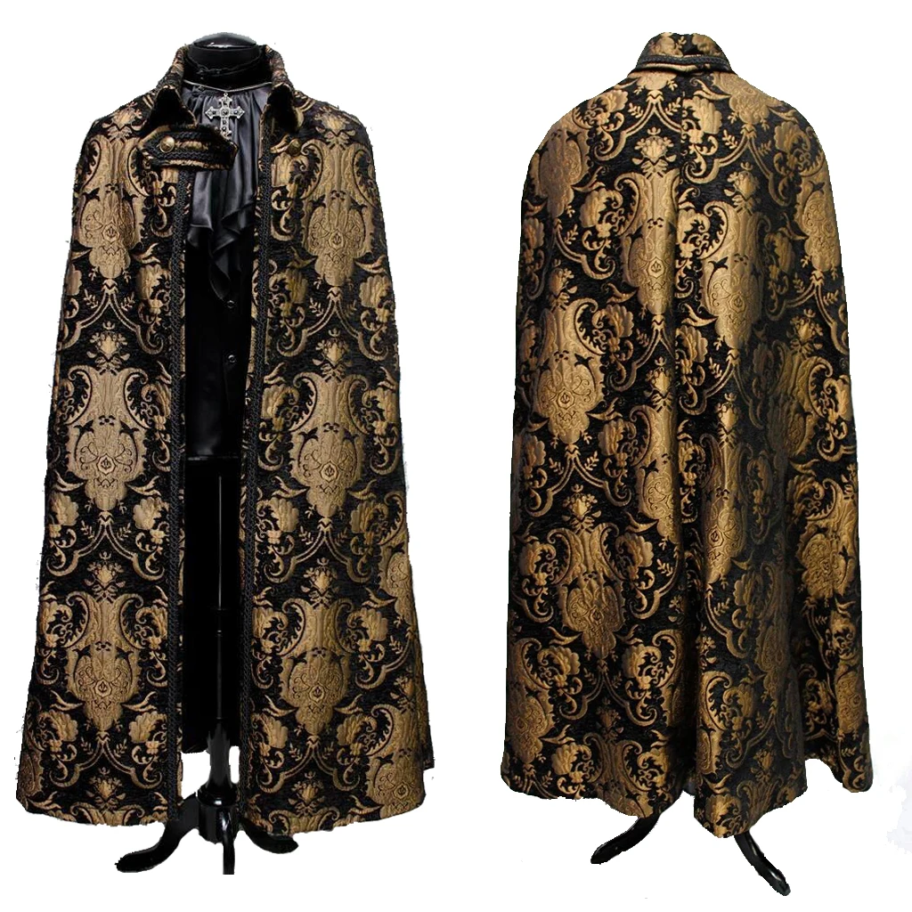 Unisex Rock Couture Cape Gothic Vampire Steampunk Clothing Victorian Tudor Fashion Long Cloak Custom Made