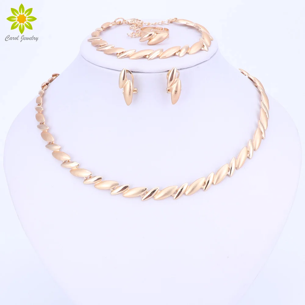 Fashion Wedding African Beads Jewelry Sets Dubai Gold Color Necklace Earring Sets Costume Romantic  New Design