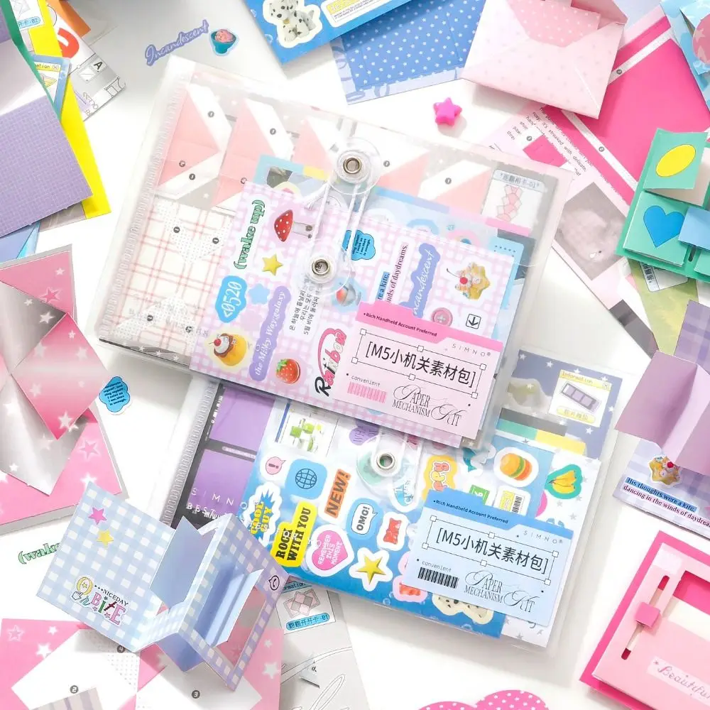 

12pcs Journal GO Little Mechanism Material Pack No Cutting Stress Relief Card Craft Making Gift Cartoon Memo Pads