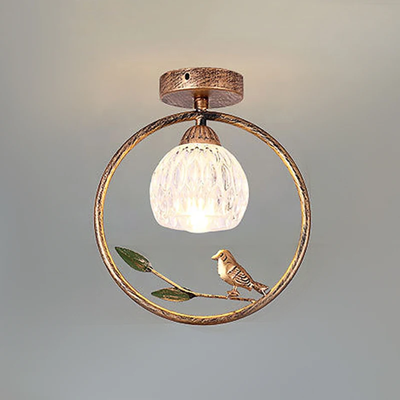 

American Retro Villa Hotel Antique Bronze Ceiling Light European Creative Bird Iron Art Countryside Home Decoration Pendant Lamp