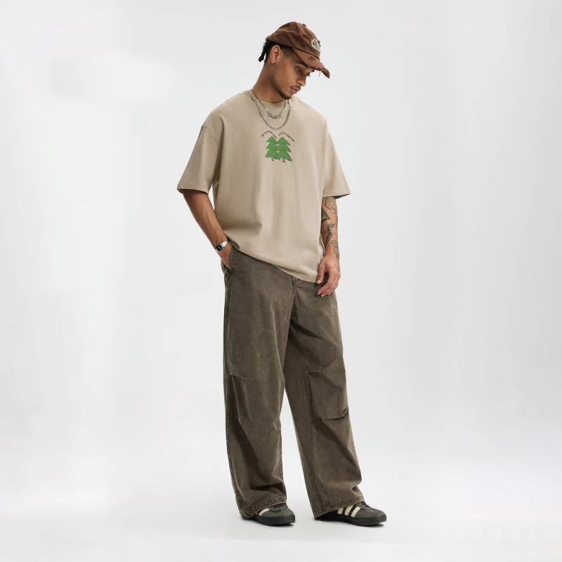 INFLATION Schwere gewaschene Cargohose mit Pattentaschen, Streetwear, trendige Fallschirmhose für Herren