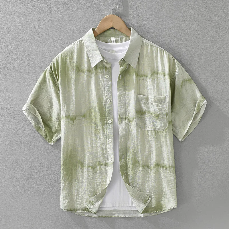 

Лето 2022, мужская рубашка с короткими рукавами в японском стиле, свежий тай-дай, модный, универсальный, повседневный, свободный и простой топ