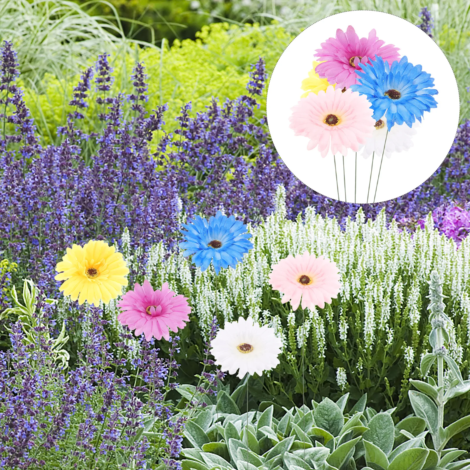 

5Pcs Garden Metal Art Stakes Fresh Color Daisy Design Outdoor Patio Decorations Garden Stakes Decor Metal Art Patio Decoration