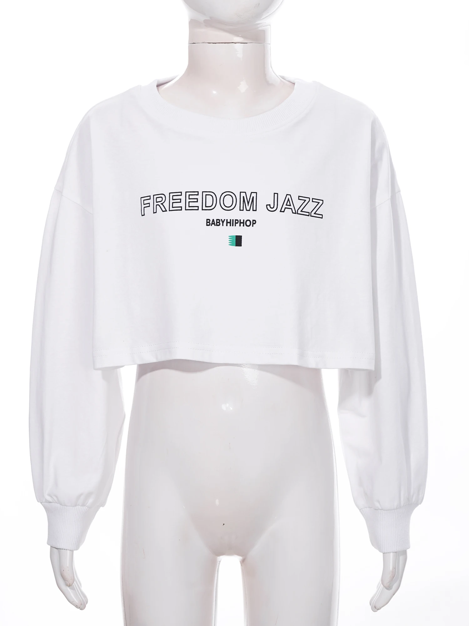 Kids Girl Long Sleeve Fashion Crop Top Casual Loose Pullover T-shirt for Hip-Hop Jazz Street Dance Performance School Daily Wear