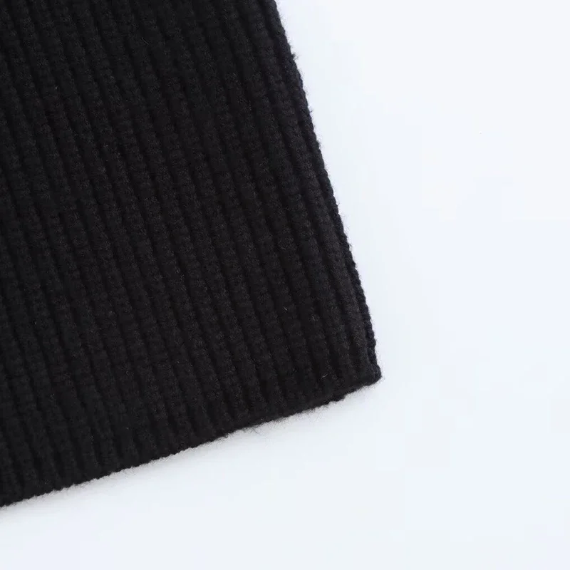 TRAF Crop Knit Pullover Women's Sweater Autumn Winter Off Shoulder Long Sleeve Top Black Round Neck Short Sweaters New Knitwears