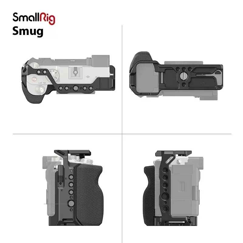 قفص كاميرا صغير الحجم مع مقبض جانبي من السيليكون لهاتف Sony A7C مع فتحات تحديد موقع لوحة ARRI سريعة الإصدار Arca والحذاء البارد