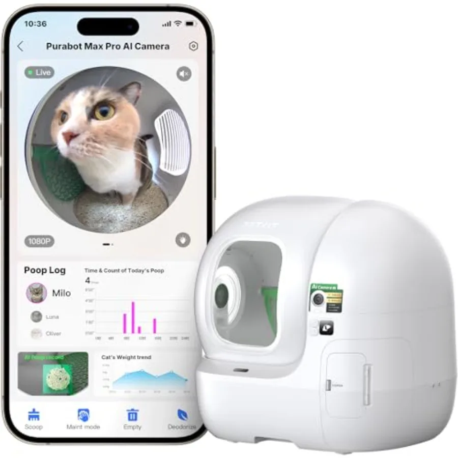2025 New Purobot Max Pro Cat's Facial Recognition AI-Camera Automatic Cat Litter Box 210 Wide Angle 5G WiFi App Control Self Cl