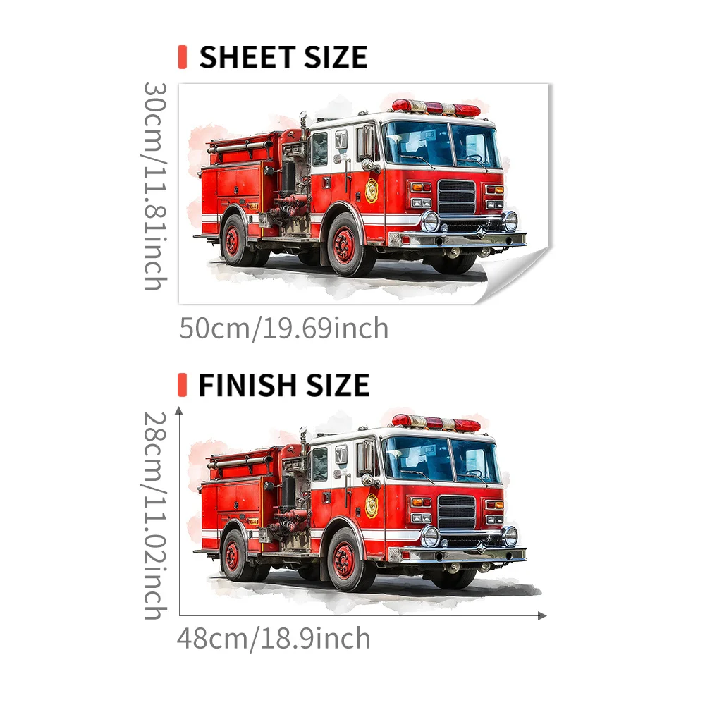 2D flat design, 1 fire truck sticker. Suitable for living room, bedroom, and background wall decoration. Removable self-adhesive