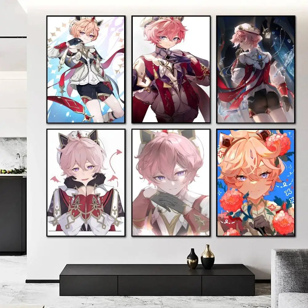 Dahlia Genshin Impact Game Poster and Prints Wall Art Pictures for Modern Bedroom Game Room Home Decor