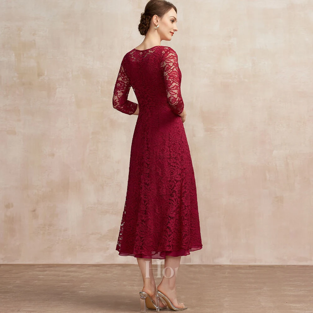 Vestidos para madre De novia con escote redondo color Burdeos, vestidos De fiesta De boda con manga 3/4 para mujer, novedad De verano 2025, bata De playa De gasa
