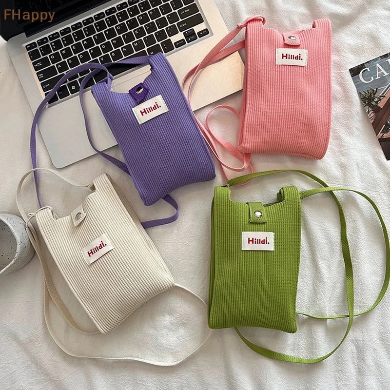 Mini Knitted Crossbody Bag Korean Shoulder Bag Reusable Shopping Mobile Phone Bag Women Handbag