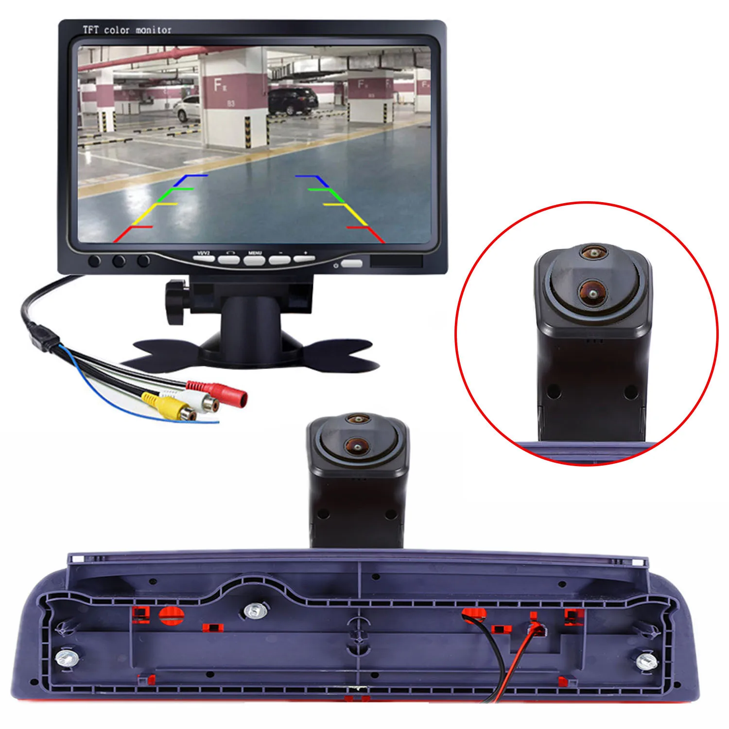 Lente dupla invertendo câmera de visão traseira para ford transit connect tourneo pj2 van v408 kasten com kit monitor de 7 polegadas