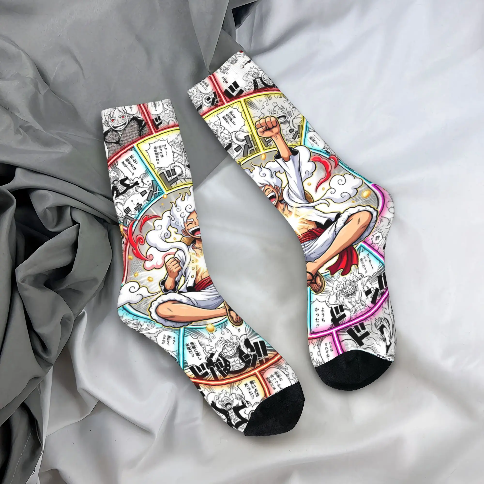 Anime one piece Luffy Nika Manga Socks  Printed Stockings Non Skid Couple Socks Soft Winter Funny Skateboard Socks