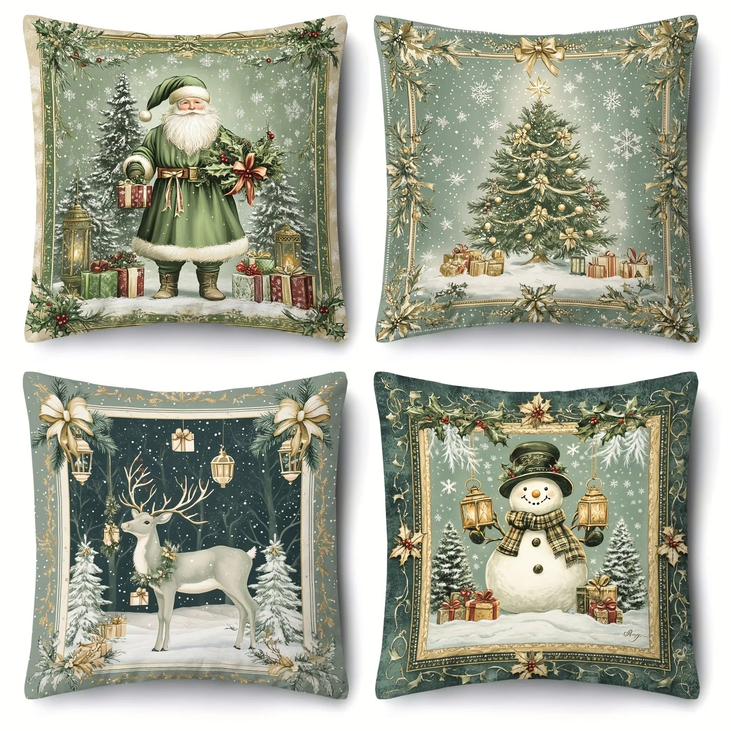 Fundas de almohada navideñas: ¡Papá Noel, árbol de Navidad, ciervos y muñecos de nieve! Funda de cojín para sofá, decoración