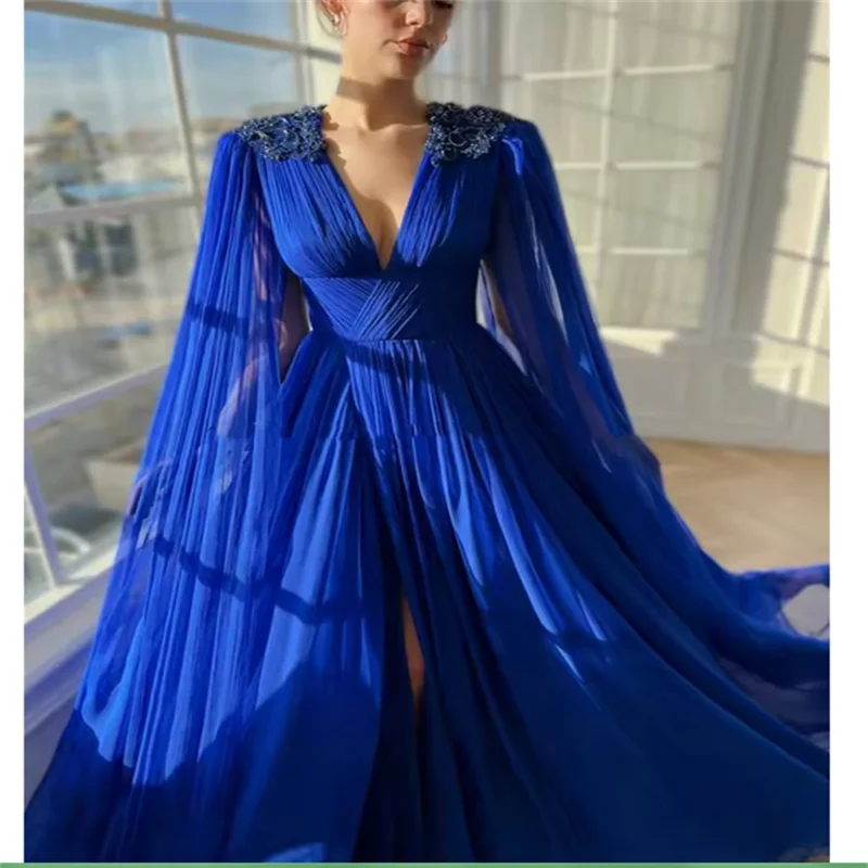Elegant Bead Embroidery Appliqué Decoration Evening Dress Long Line Wedding Party Tailing Formal Dresses for Prom Customized