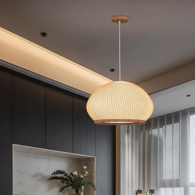 

Bohemian-style Wooden Lampshade LED Pendant Lights For Living Room Dining Room Bedroom Room Decoration Indoor Lighting Fixtures