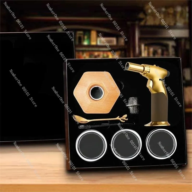DIY Wooden Smoker Cocktail Kit with Assorted Wood Chips and Ice Stones,Enhance Whisky and TastePerfect for Home Bartenders