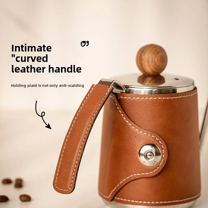 

Hand-brewed pot Coffee pot Hanging ear leather case Mini portable gift box set Holiday stainless steel thin mouth pot