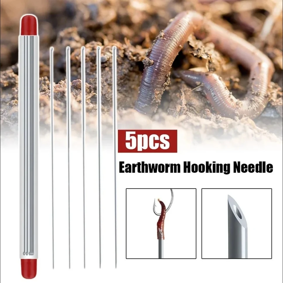 

5pcs 20cm Earthworm Hooking Needle Worm Baiting Needle Driller No-Escaping Hook Hollow Gas Needle Fishing Tools