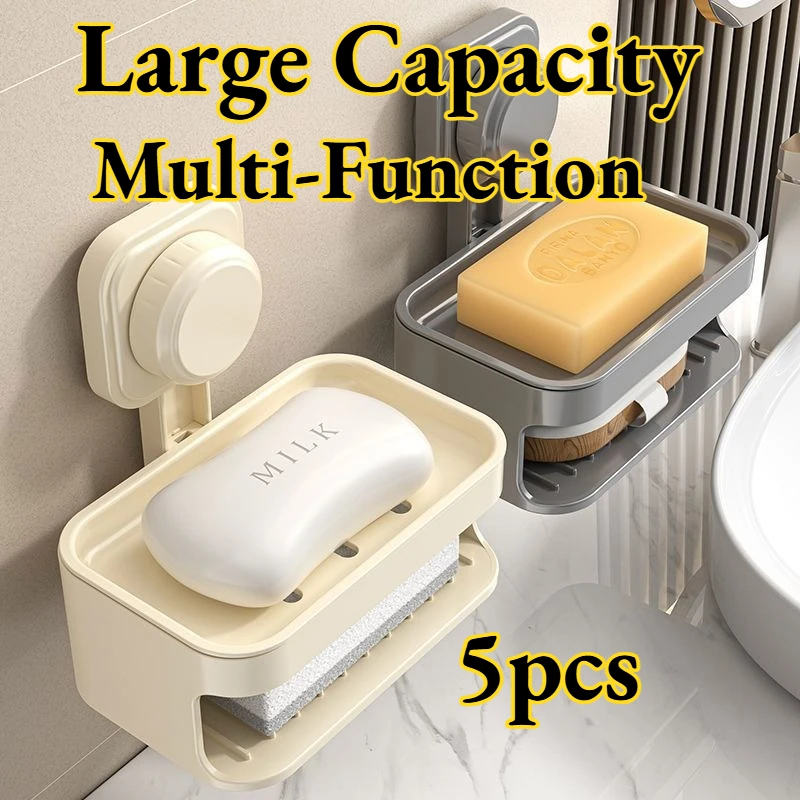 

Мыльница на присоске, прочная, без сверления, настенная, с дренажем, двойная полка для ванной, водонепроницаемая, долговечная, аксессуар для ванной комнаты