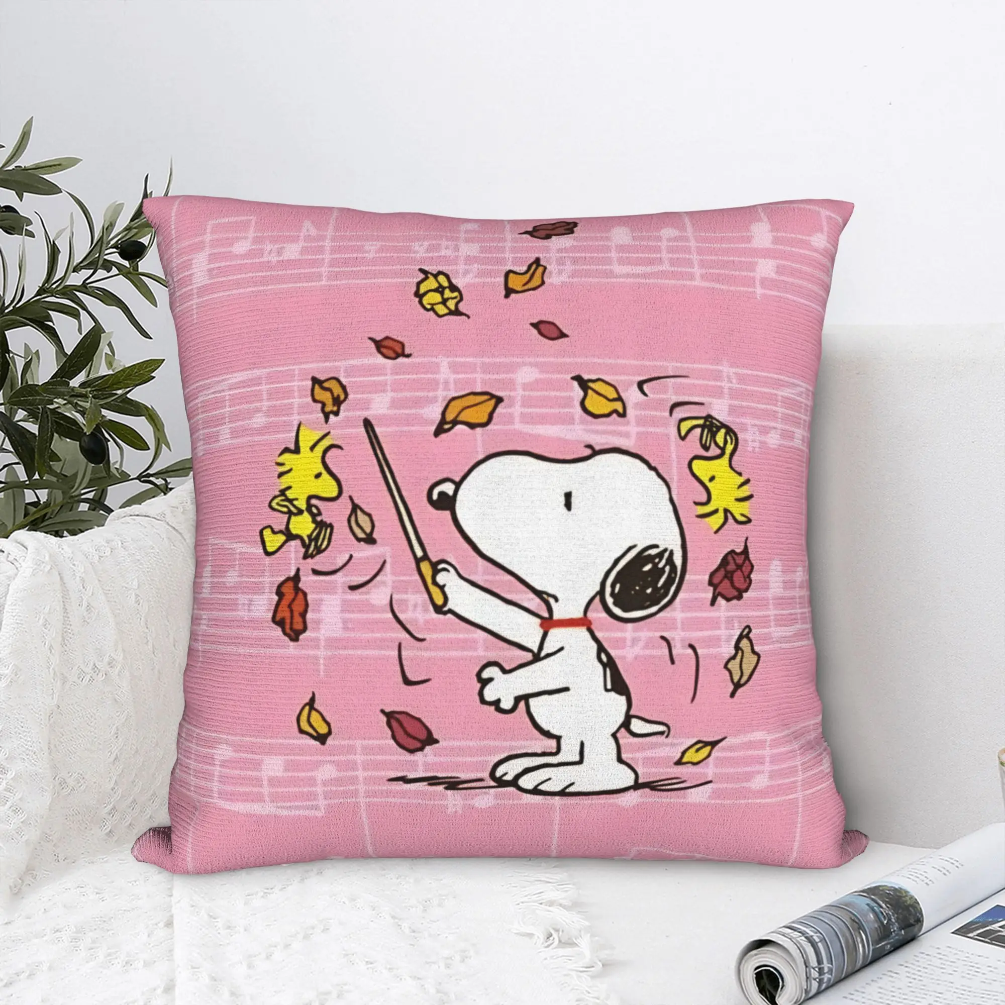 Cartoon S-Snoopys Square Pillow Case Musical Notes Staff Cushion Covers Funny Polyester Decor Pillowcase for Home 45x45cm