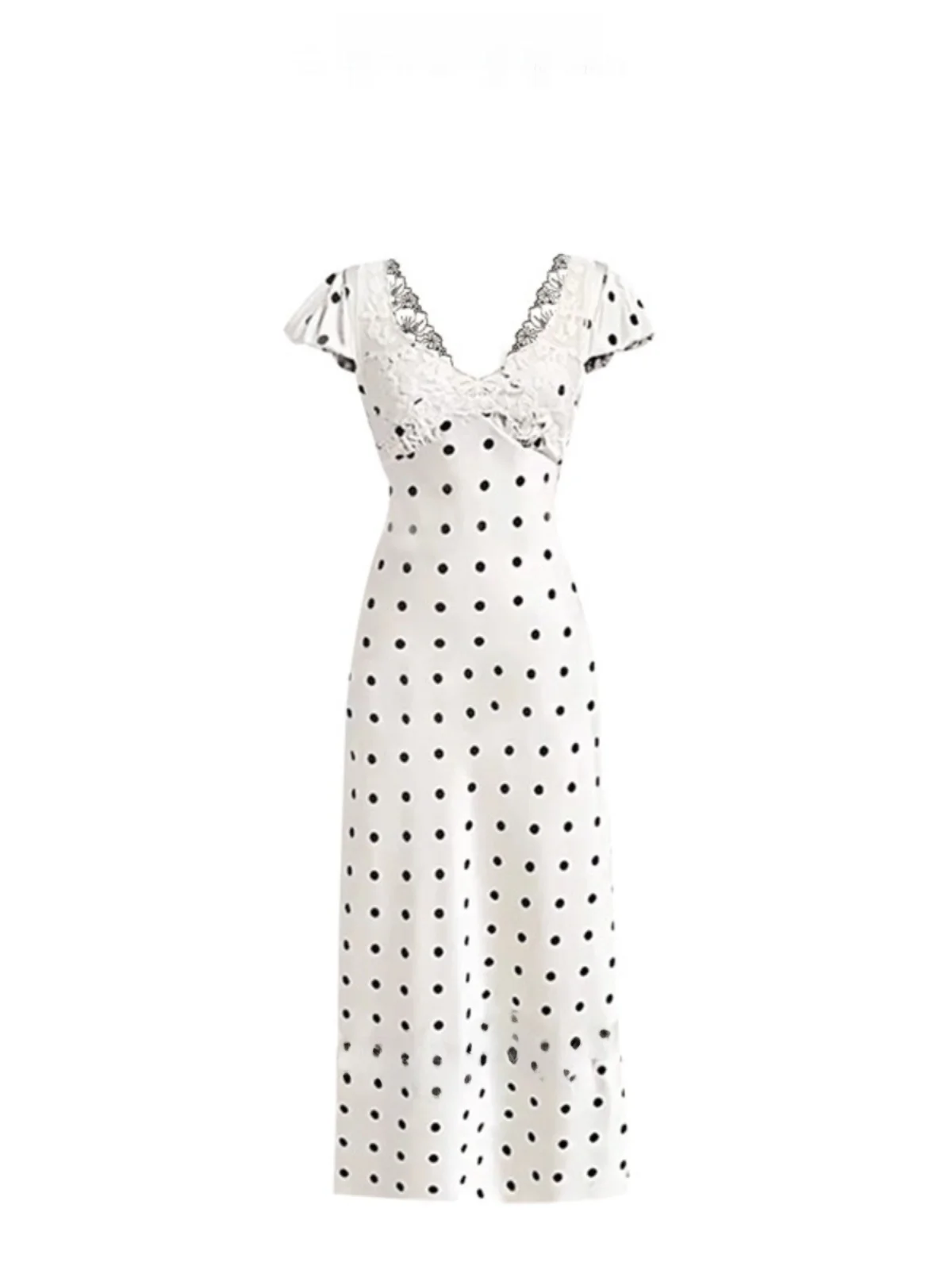 

Birthday Polka Dot Silk Dr Women's Glowing Satin Texture French Sle Long Sve V-Ne Autumn Winter plus Size Gown