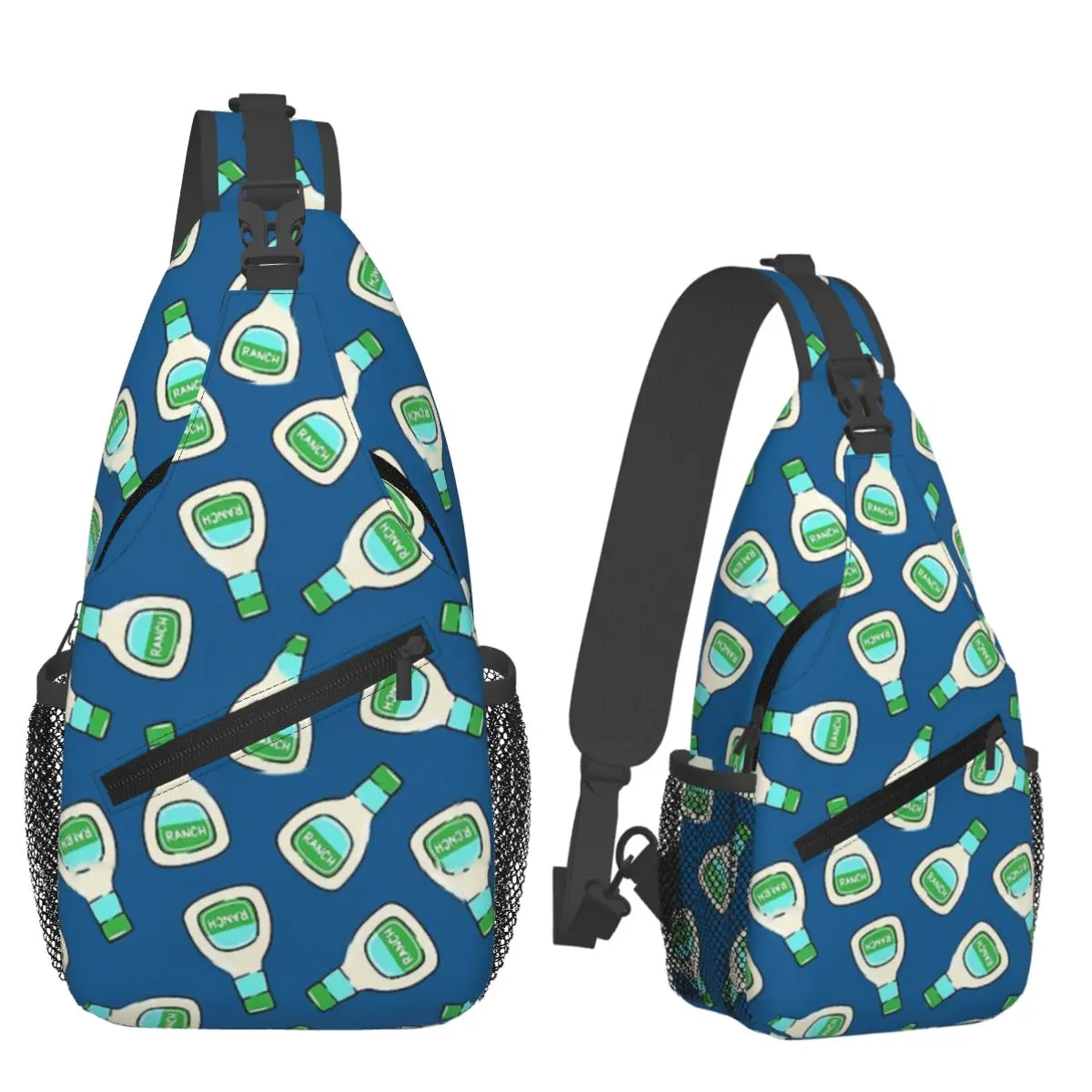 Ranch - Salad Dressing Bottle (blue) Chest Bag Men Sling Crossbody Backpack Chest Bag Traveling Hiking Daypack Shoulder Bag