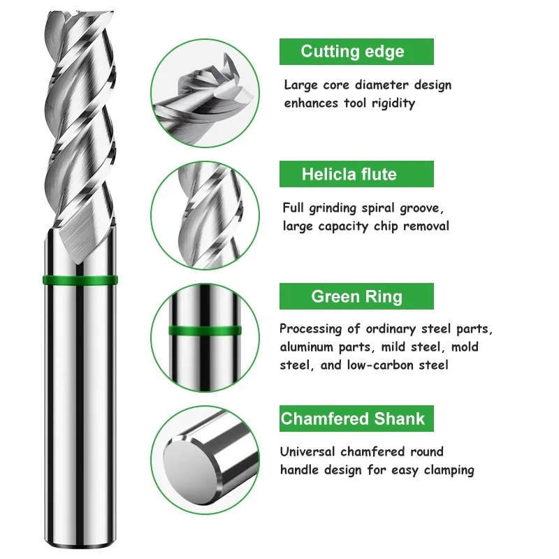 AZZKOR carburo di acciaio al tungsteno per fresa in alluminio 3F rivestimento ad anello colorato frese a fondo piatto meccaniche CNC TGH-HRC50