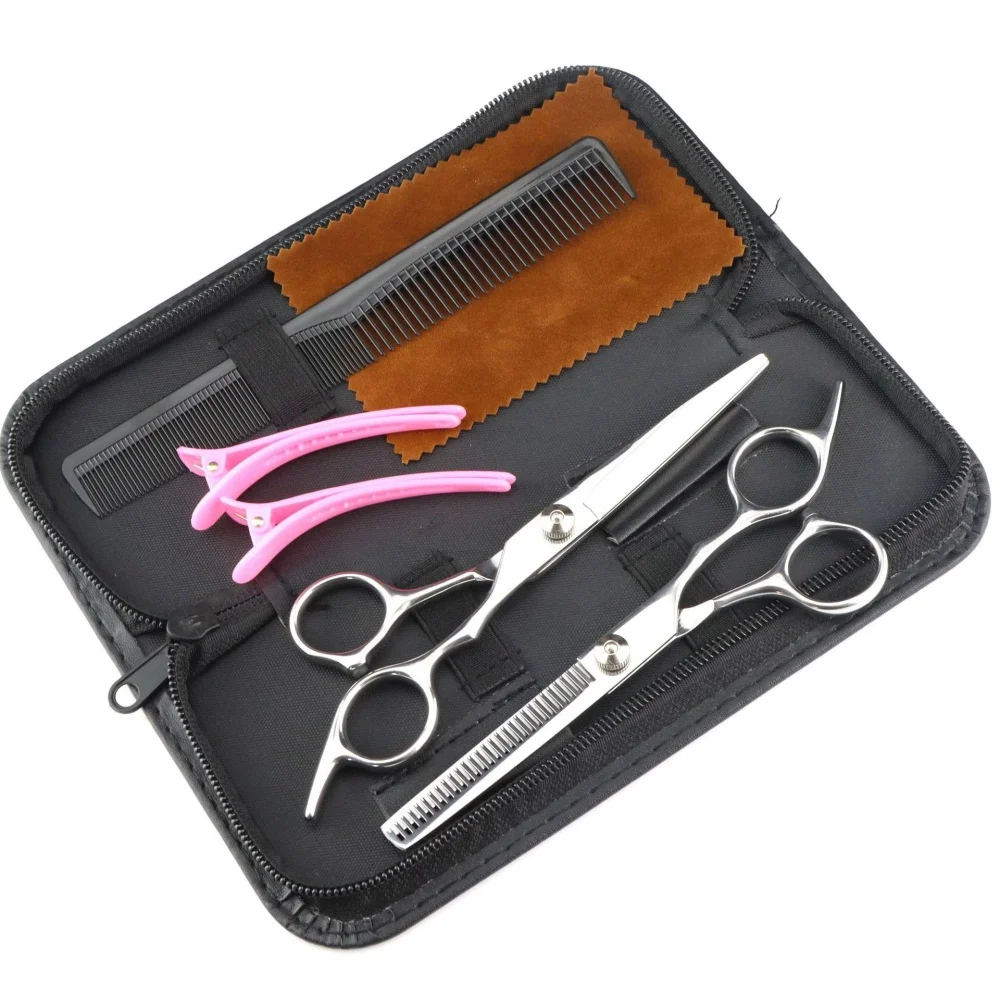 Professional Hair Cutting Scissors Set Hair Cutting Thinning Scissors Blue Silicone Ring Barber Shop Household Hair Cut Tool