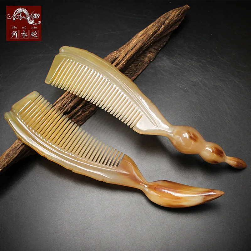 Creative high-quality new model comb made from hornwood yak horn, with a gourd handle, personalized and exquisite