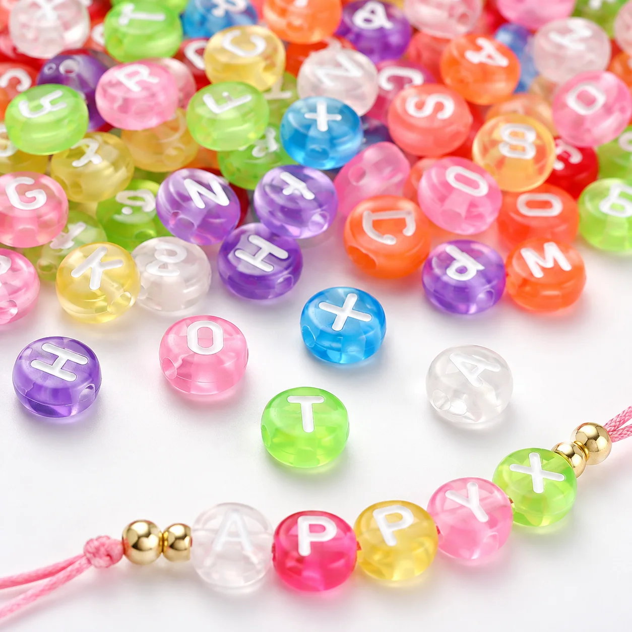 100-800 Stück Klare Acryl-Alphabetperlen Bunte Buchstaben-Abstandsperlen für Armbänder, Halsketten, Schmuck, DIY-Bastelzubehör – Detail 1