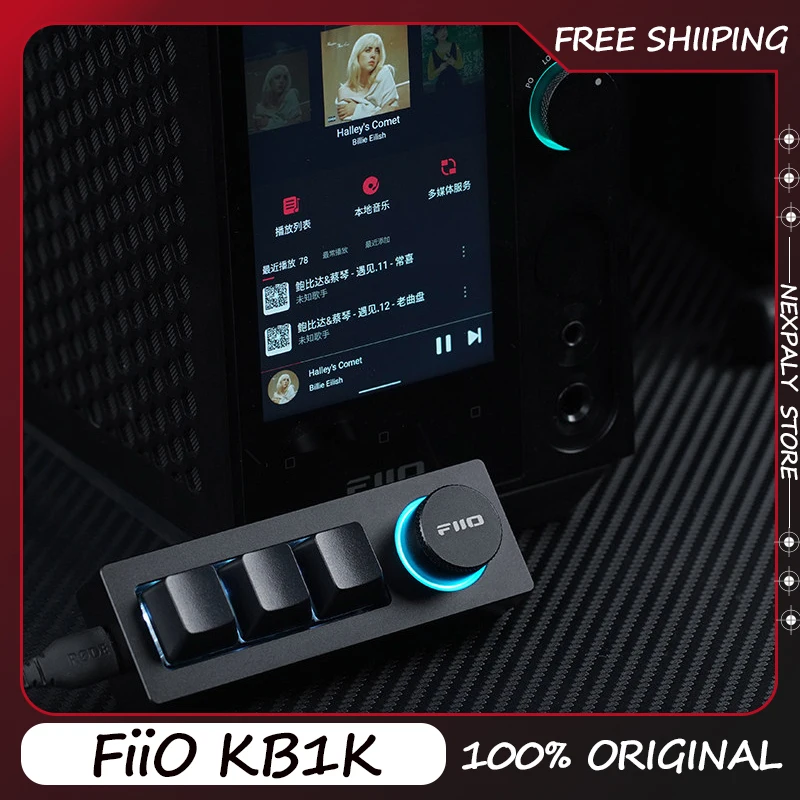 FiiO KB1K 3‑Key Programmable Multimedia Keypad Macro Shortcut USB‑C with Rotary Knob for Audio PC Laptop Media Control Custom